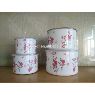 4 PCS Esmalte Rosa Vermelha Decalque Storage Bowl Aço Carbono Pode